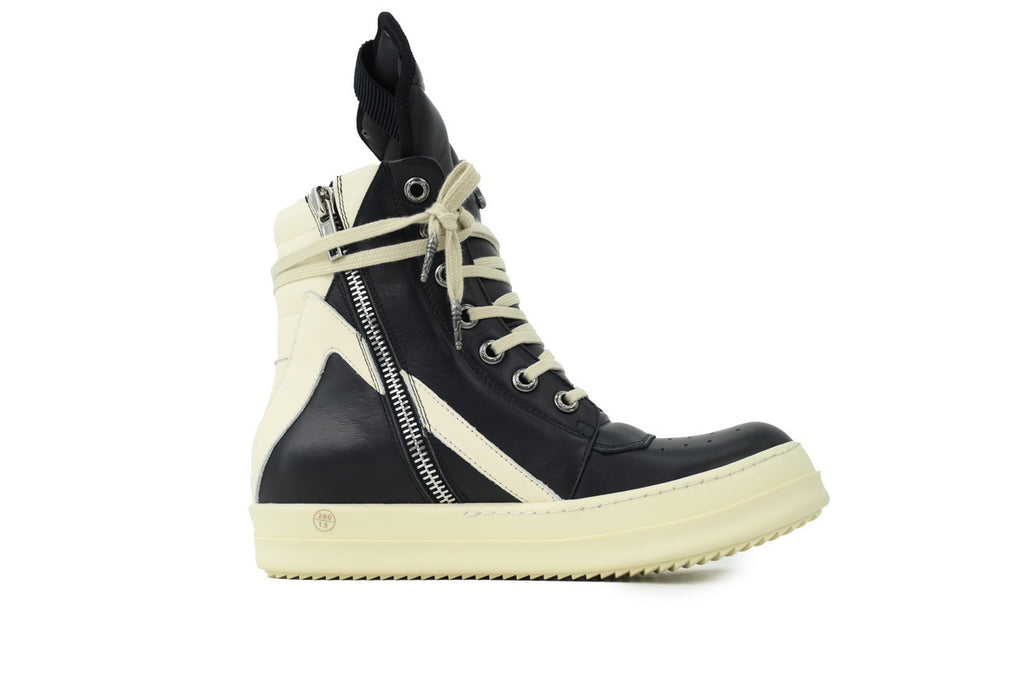 Rick Owens Geobasket Black Milk Nubuck High-Top Sneakers