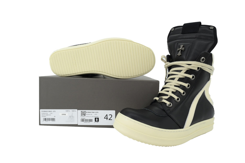 Rick Owens Geobasket Black Milk Nubuck High-Top Sneakers
