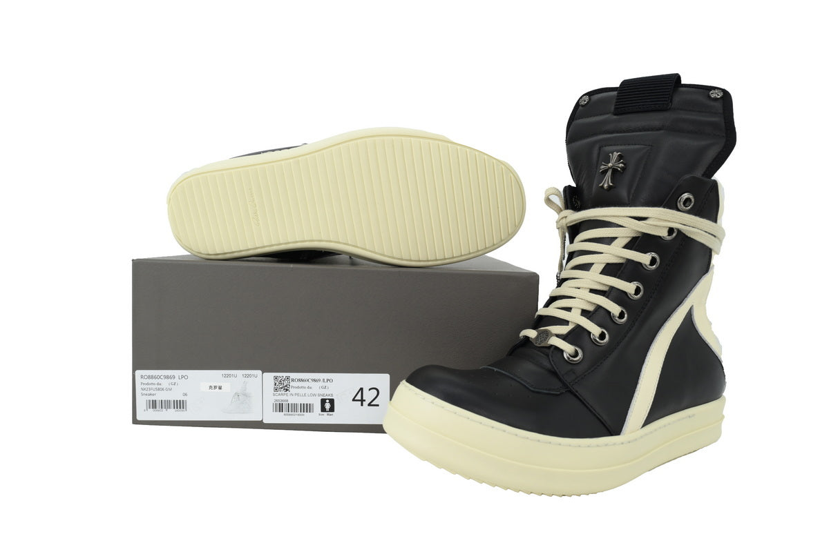 Rick Owens Geobasket Black Milk Nubuck High-Top Sneakers