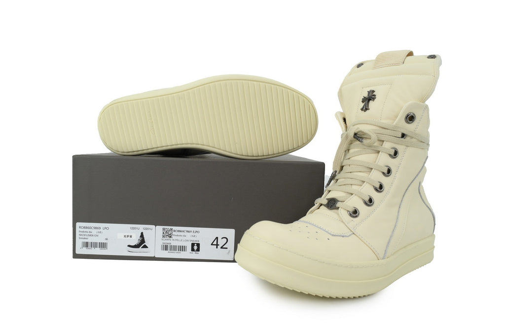 Rick Owens Geobasket Milk Leather High-Top Sneakers