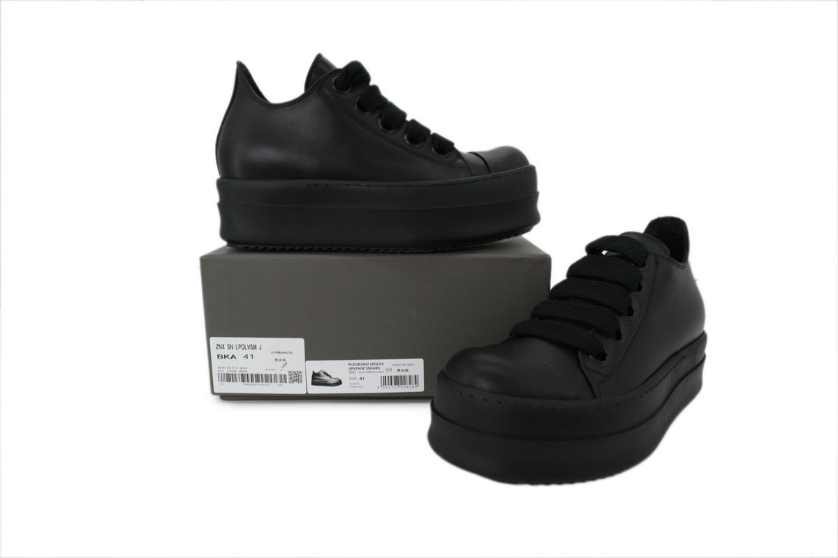 Rick Owens DRKSHDW Mega Bumper Jumbolace Low Black Leather Sneakers