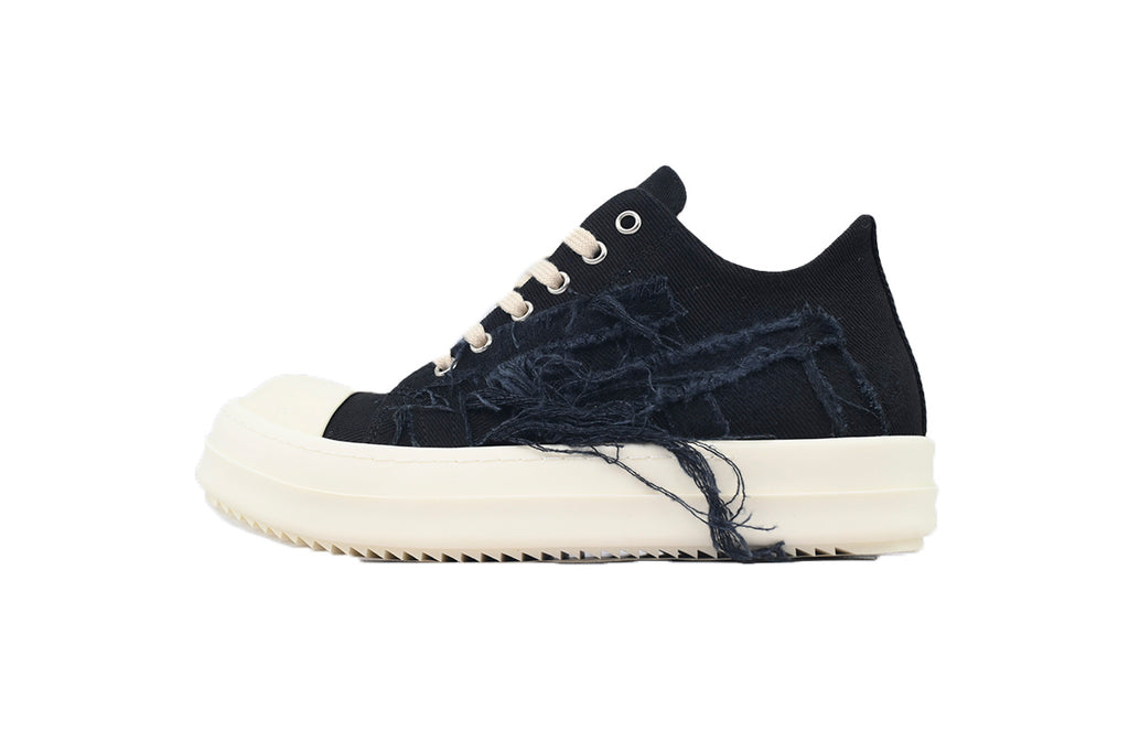 Rick Owens DRKSHDW Black Distressed Denim Low-Top Sneakers