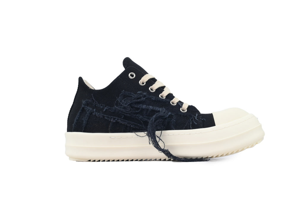 Rick Owens DRKSHDW Black Distressed Denim Low-Top Sneakers