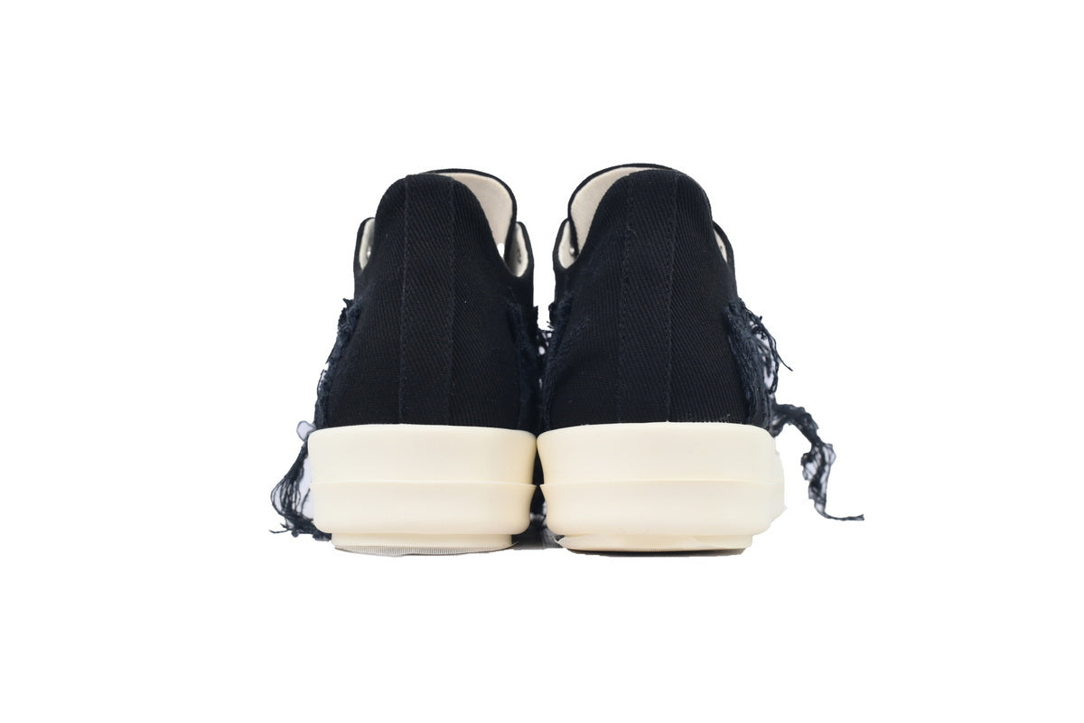 Rick Owens DRKSHDW Black Distressed Denim Low-Top Sneakers