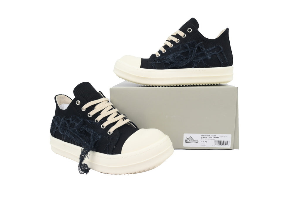 Rick Owens DRKSHDW Black Distressed Denim Low-Top Sneakers