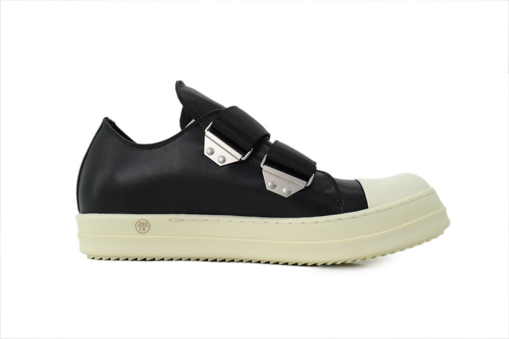 Rick Owens Extreme Low Black Leather Strap Sneakers