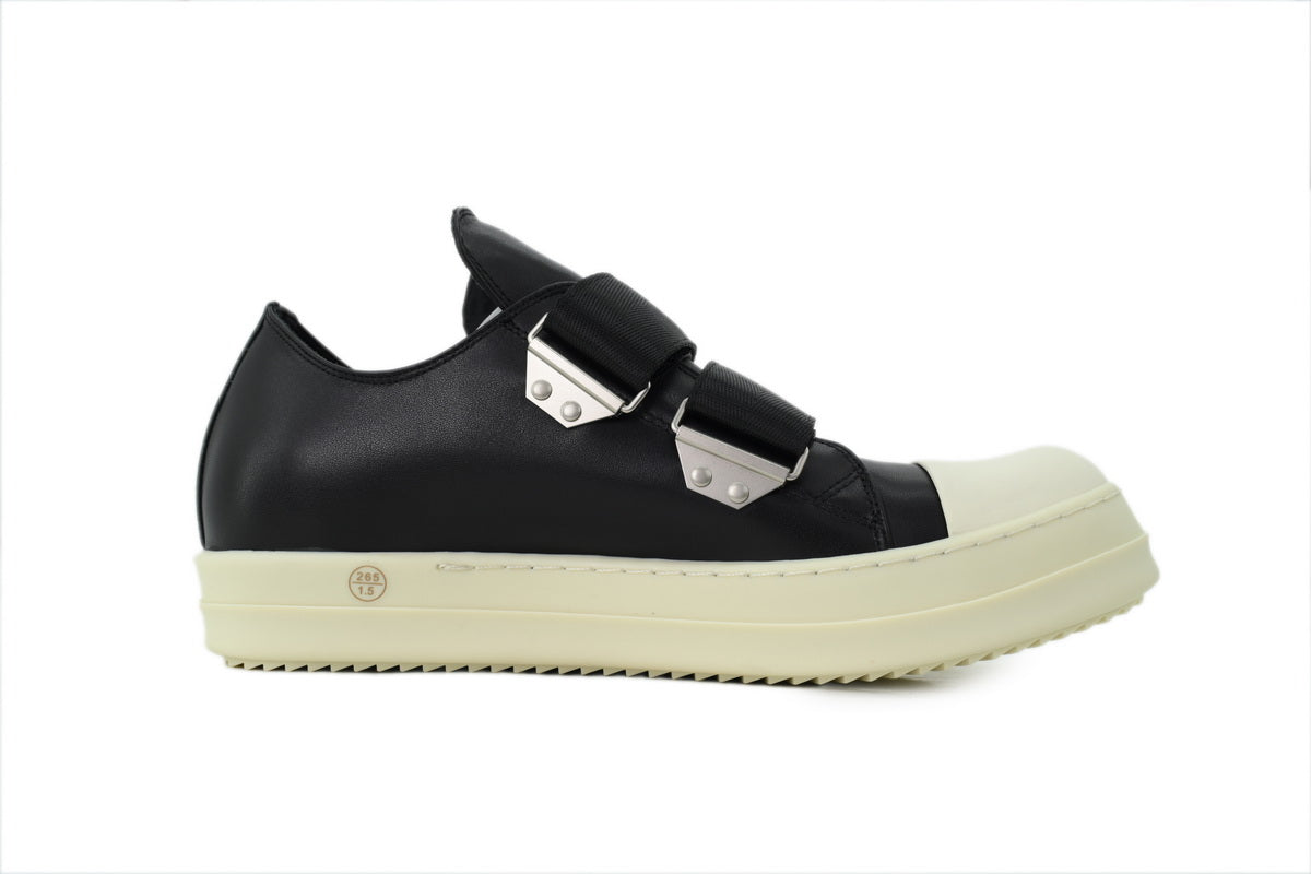 Rick Owens Extreme Low Black Leather Strap Sneakers