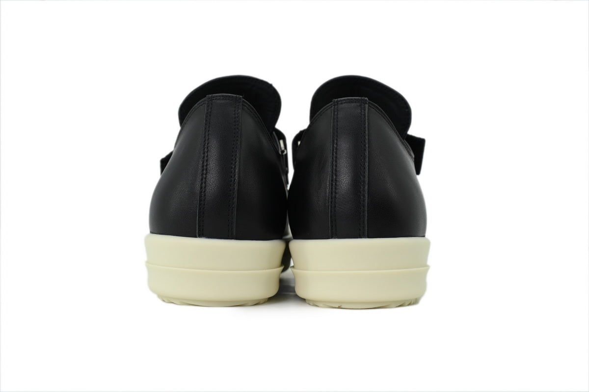 Rick Owens Extreme Low Black Leather Strap Sneakers