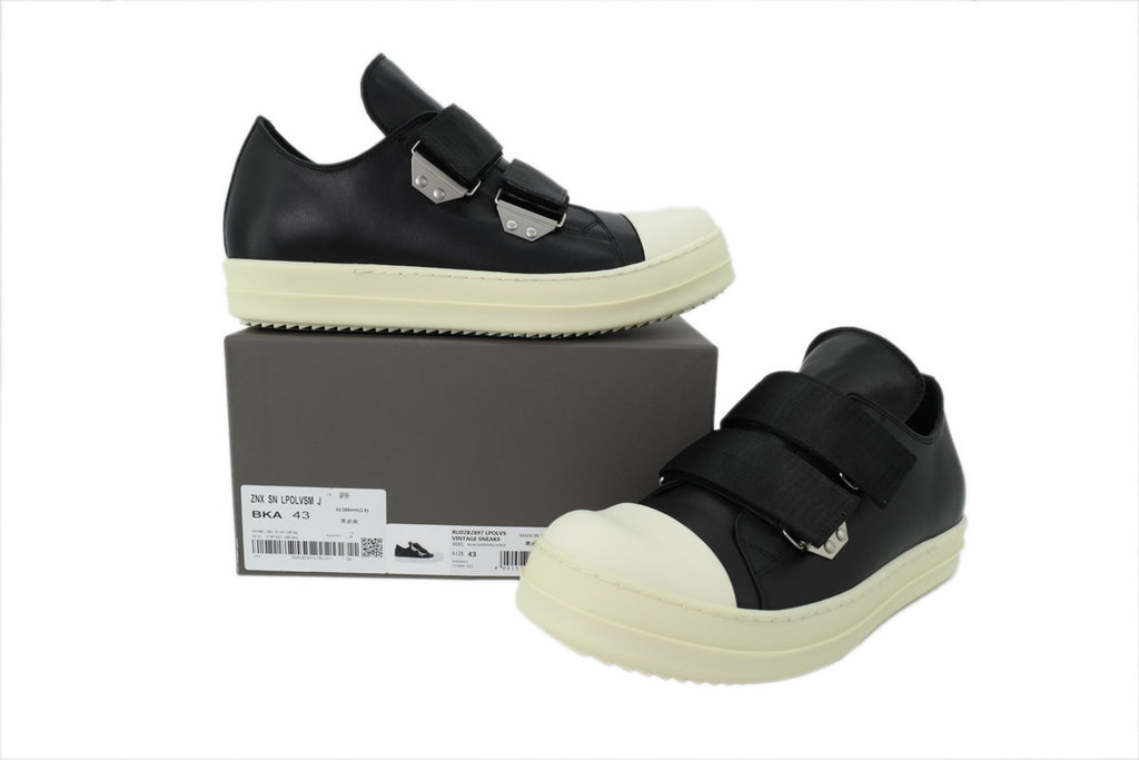 Rick Owens Extreme Low Black Leather Strap Sneakers