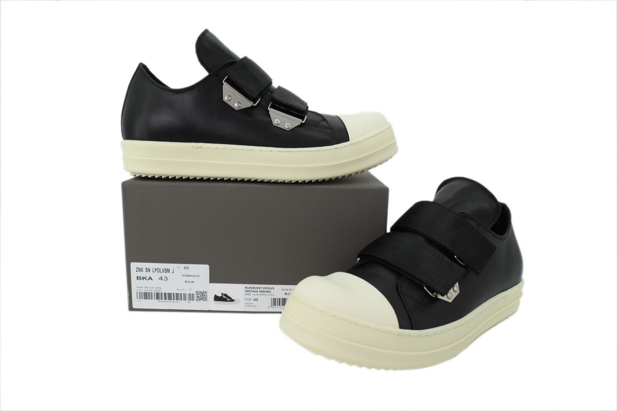 Rick Owens Extreme Low Black Leather Strap Sneakers