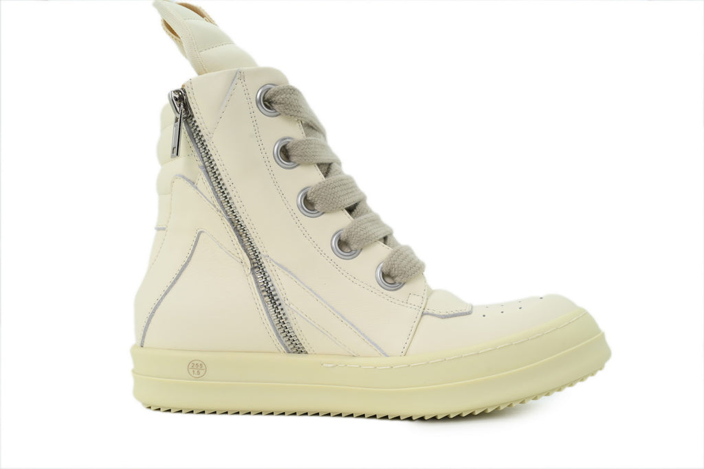 Rick Owens Jumbolace Geobasket Triple White Leather Sneakers
