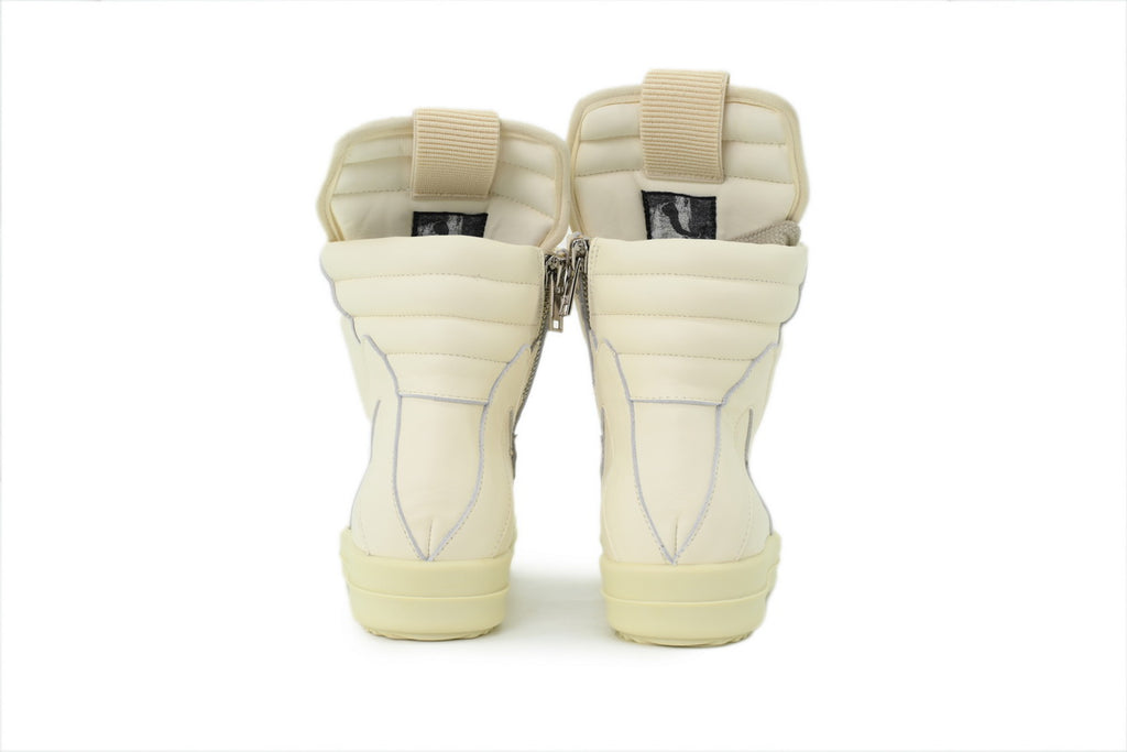 Rick Owens Jumbolace Geobasket Triple White Leather Sneakers