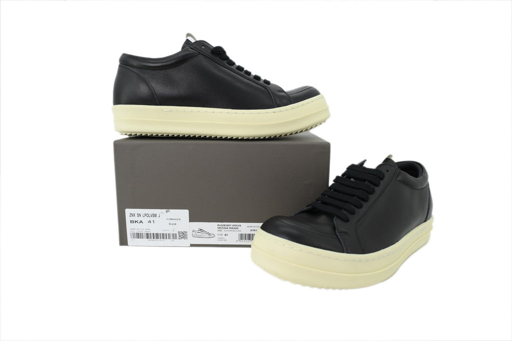 Rick Owens Black Leather Low-Top Sneakers