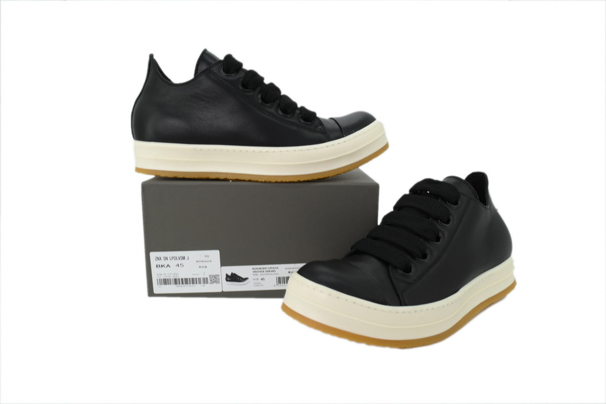 Rick Owens LPOLVS Vintage Low Black Milk Leather Sneakers