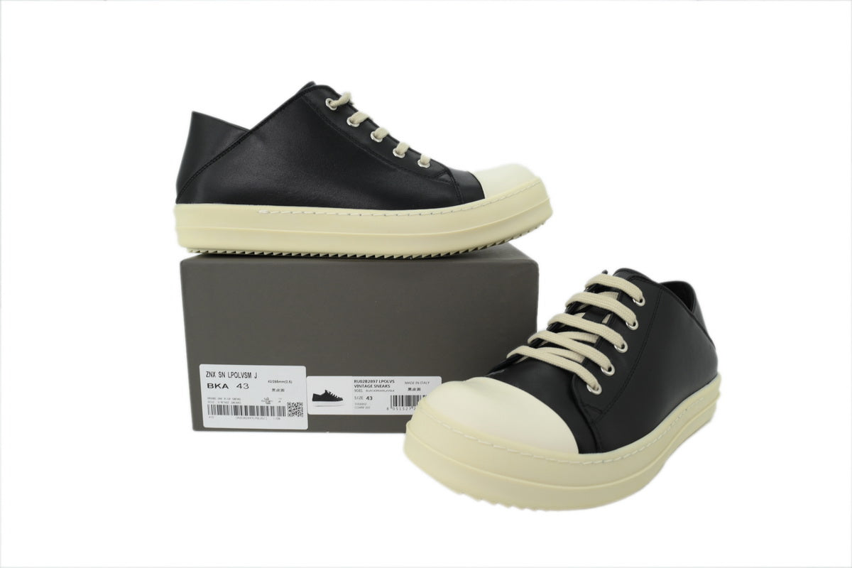 Rick Owens LPOLVS Vintage Low Black Milk Leather Sneakers