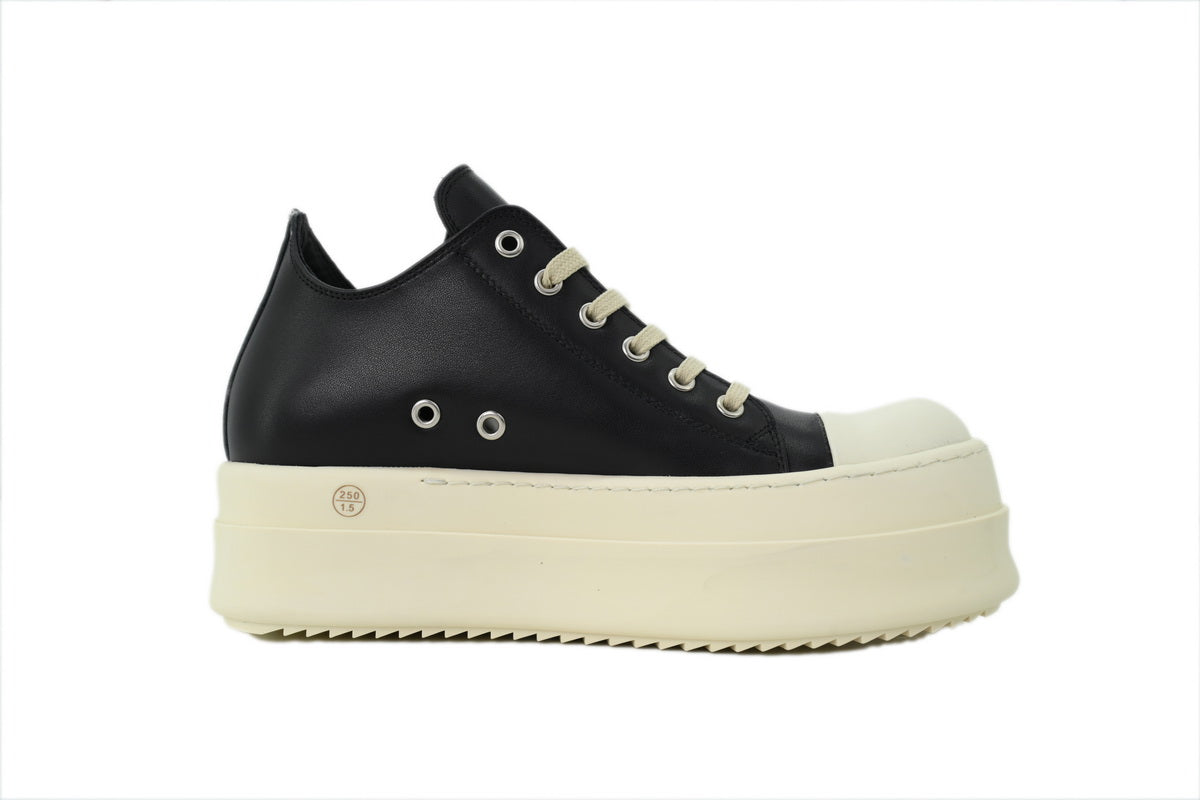 Rick Owens DRKSHDW Double Bumper Low Black Milk Leather Sneakers