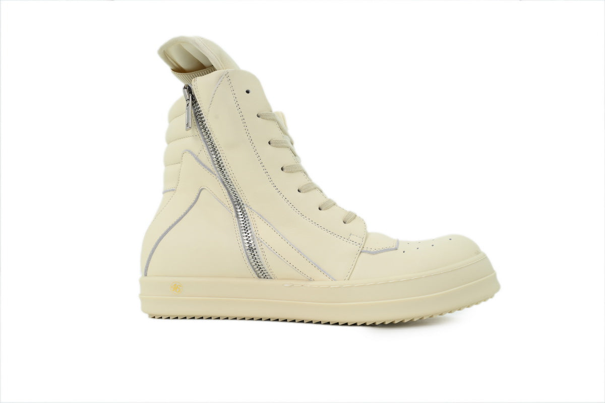 Rick Owens Strobe Geobasket Milk Leather High-Top Sneakers
