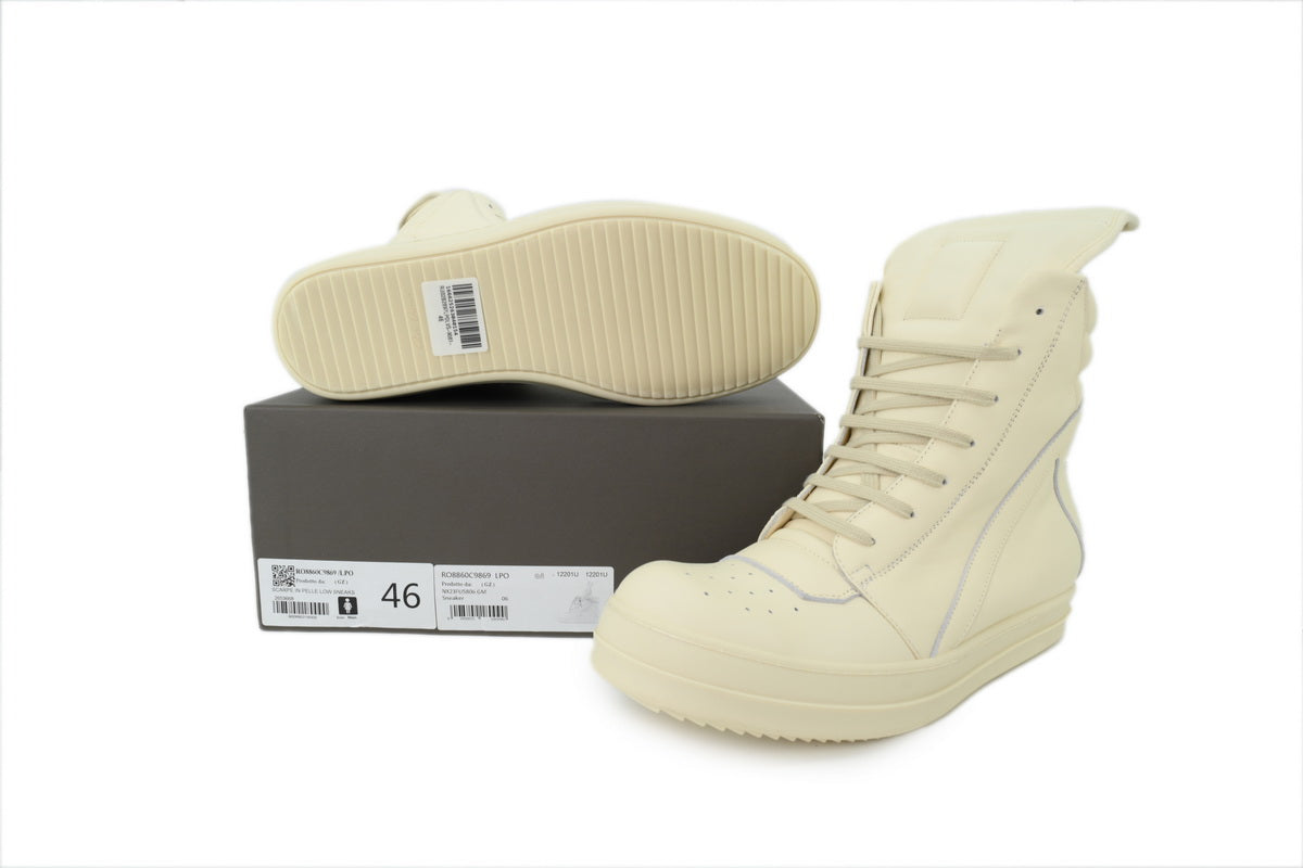 Rick Owens Strobe Geobasket Milk Leather High-Top Sneakers
