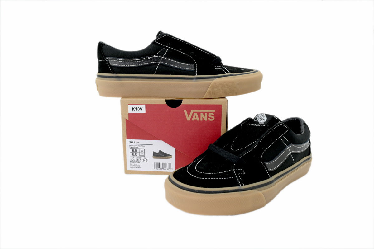 Vans Sk8-Low Black Gum Suede Canvas Sneakers