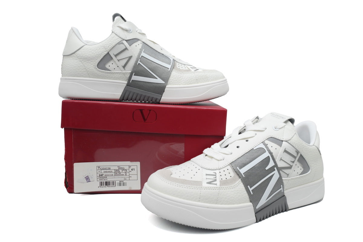 Valentino Garavani VL7N White & Grey Calfskin Sneakers