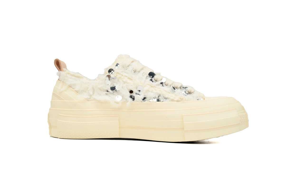 xVESSEL G.O.P. Lows Luxe Plume White Sequin Sneakers