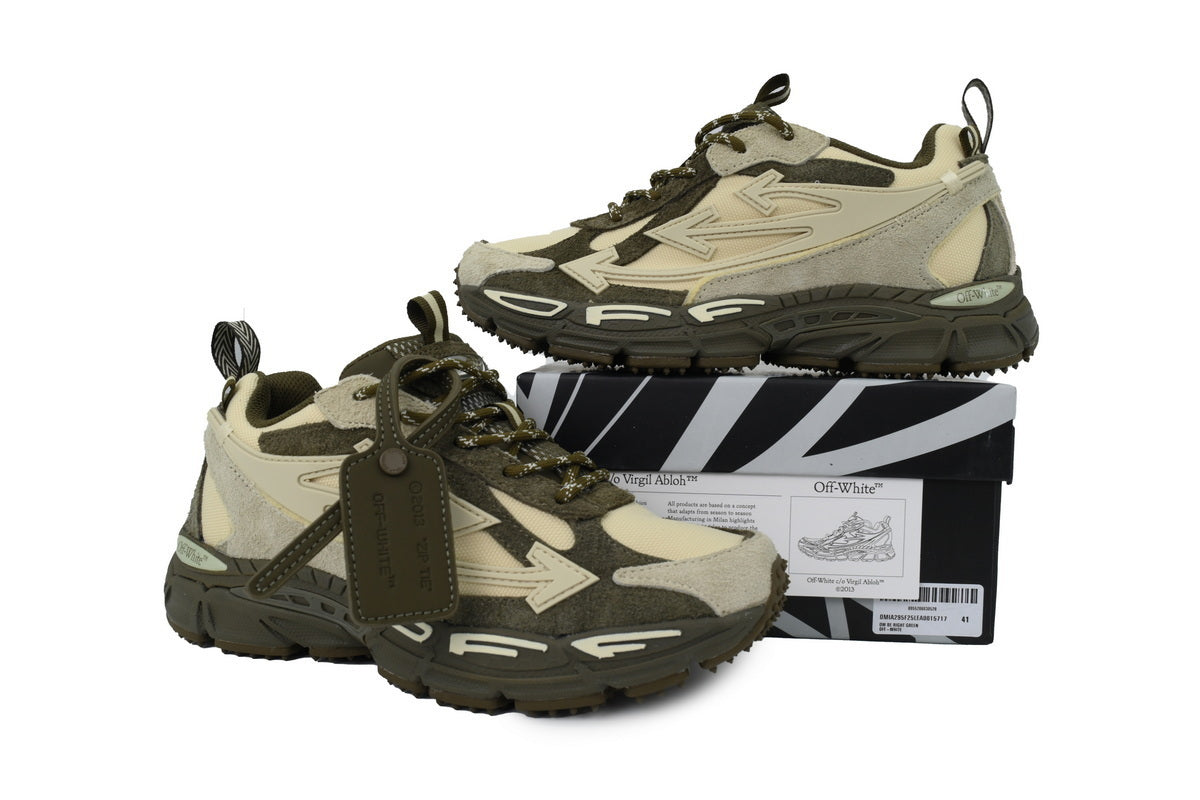 Off-White Be Right Back Forest Green Beige Suede Sneakers