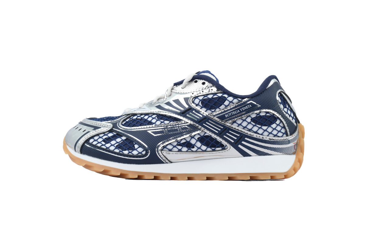 Bottega Veneta Orbit Deep Blue Silver Mesh Sneakers