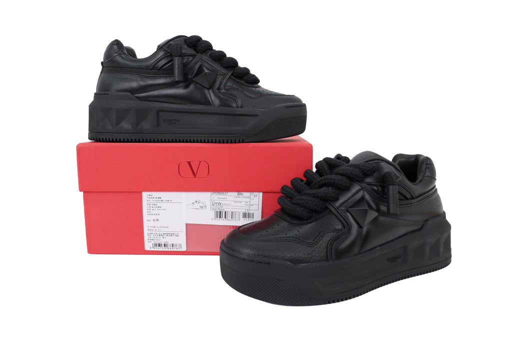 Valentino Garavani One Stud XL Black Nappa Calfskin Sneakers