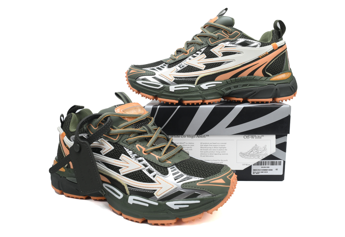 Off-White Be Right Back Military Green Peach Mesh Sneakers