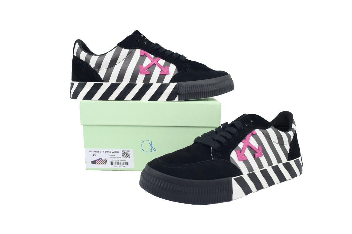 Off-White Vulc Low Black White Sneakers with Pink Arrow