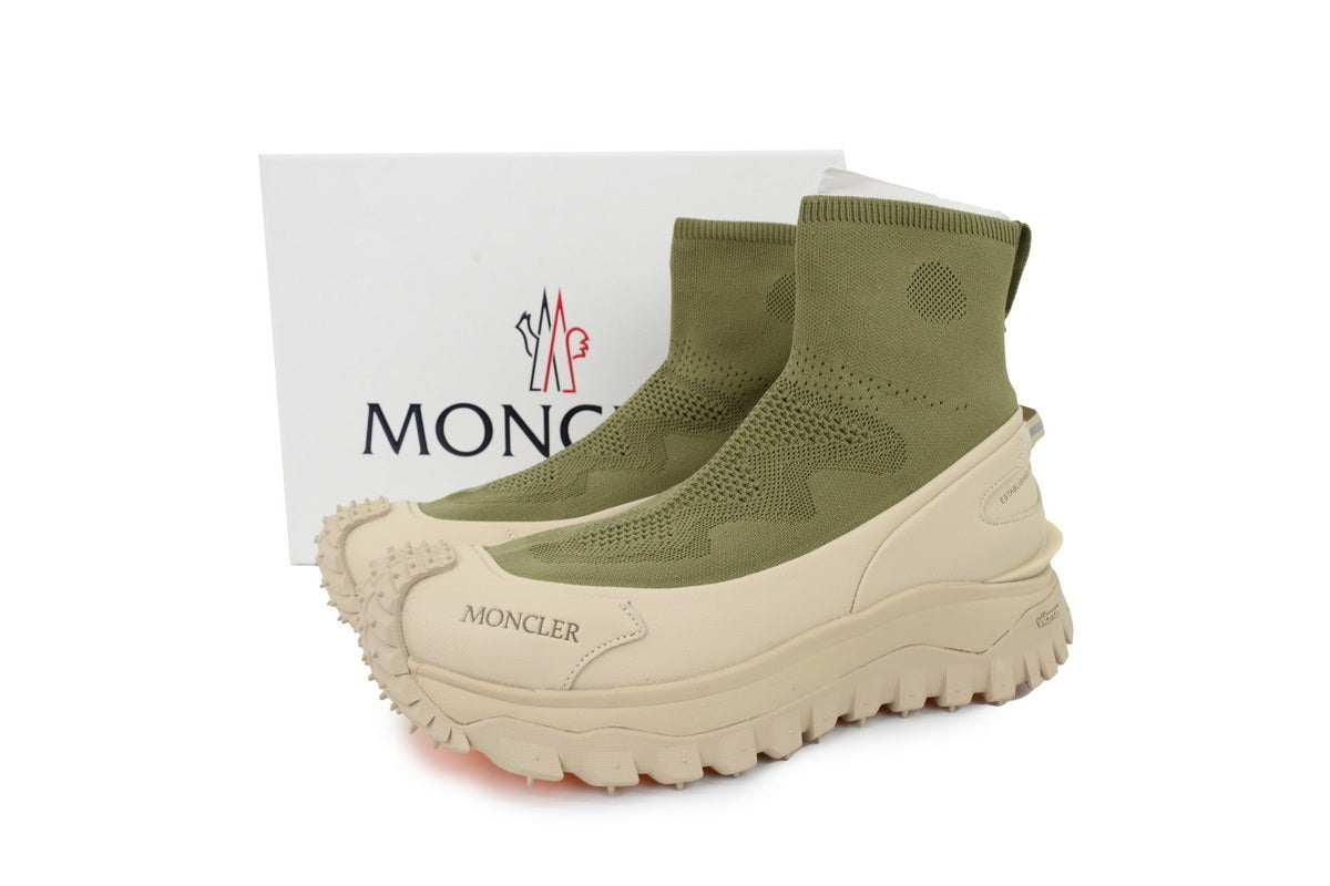 Moncler Trailgrip Knit Green Beige High-Top Sneakers
